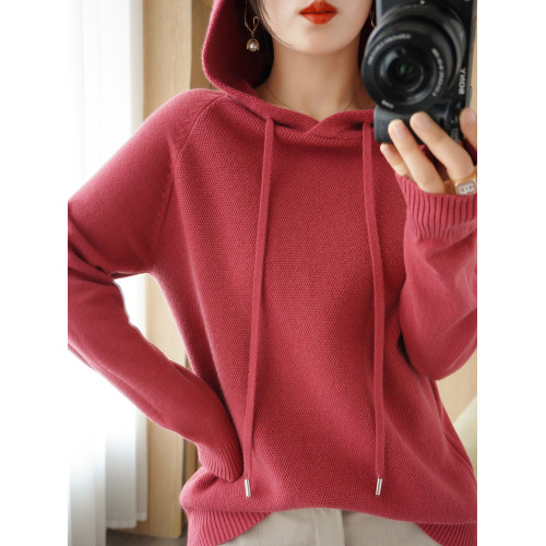 衛衣女士連帽針織衫毛衣秋冬2025新爆款牛油果綠色帶帽上衣打底衫