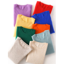 純羊毛套頭針織衫女2024秋冬短款圓領上衣基礎薄款內搭打底衫毛衣