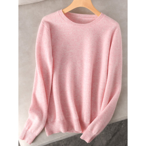 純羊毛套頭針織衫女2024秋冬短款圓領上衣基礎薄款內搭打底衫毛衣