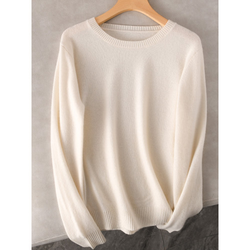 純羊毛套頭針織衫女2024秋冬短款圓領上衣基礎薄款內搭打底衫毛衣