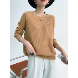 春季羊絨圓領長袖針織毛衣女軟糯保暖打底衫寬松顯瘦純色百搭上衣