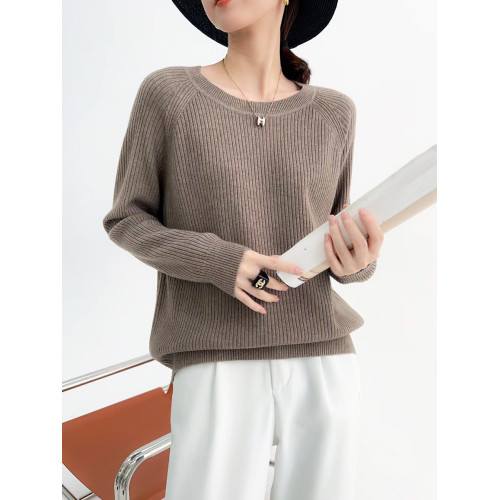 春季羊絨圓領長袖針織毛衣女軟糯保暖打底衫寬松顯瘦純色百搭上衣