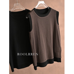 ROOLRREN 2024SS 街頭假兩件純棉打底坎肩背心
