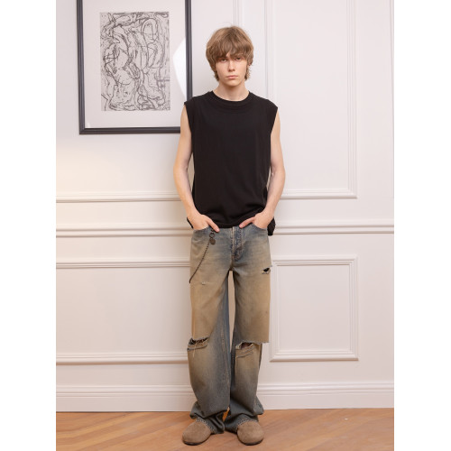 ROOLRREN 2024SS 街頭假兩件純棉打底坎肩背心