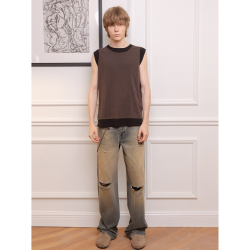 ROOLRREN 2024SS 街頭假兩件純棉打底坎肩背心