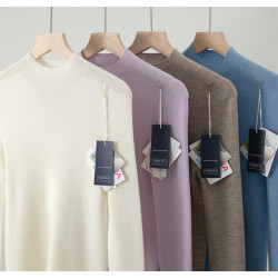 一線成衣敭子紗精紡100細羊毛半高領針織打底衫女長袖修身薄毛衣