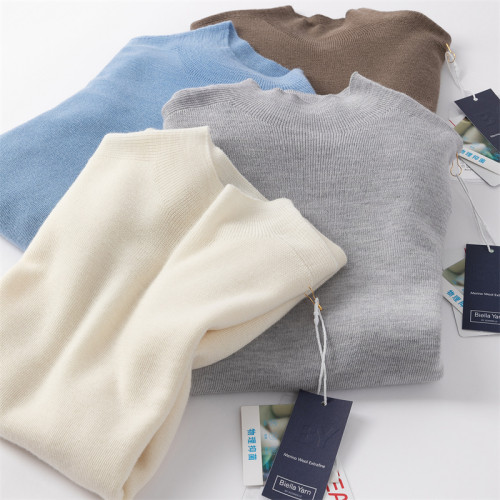 一線成衣敭子紗精紡100細羊毛半高領針織打底衫女長袖修身薄毛衣