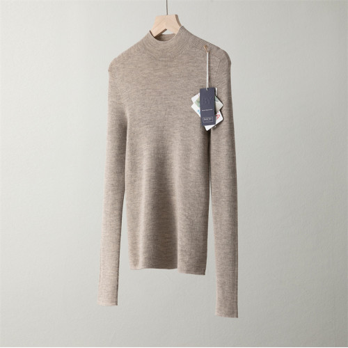 一線成衣敭子紗精紡100細羊毛半高領針織打底衫女長袖修身薄毛衣