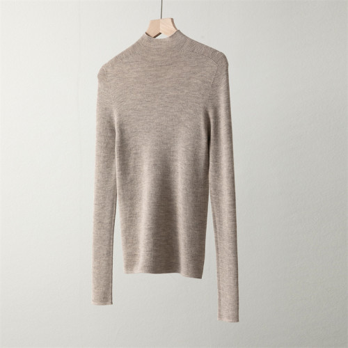 一線成衣敭子紗精紡100細羊毛半高領針織打底衫女長袖修身薄毛衣