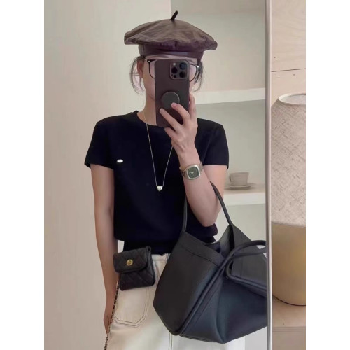 2025年秋季後背鏤空正肩短袖小衆設計感修身短款針織打底衫上衣女