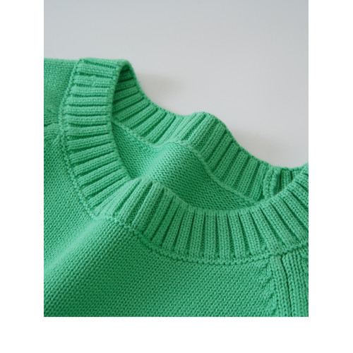 粗線精紡 100%棉 短款圓領針織衫女士秋冬季毛衣打底衫寬松 厚款