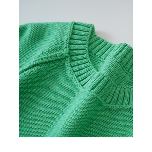 粗線精紡 100%棉 短款圓領針織衫女士秋冬季毛衣打底衫寬松 厚款