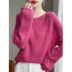 2024秋冬新款桑蠶絲加山羊絨衫女一字領毛衣女慵懶純色針織打底衫