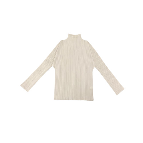 韓女士2025春秋褶皺上衣長袖半高領顯瘦休閒白色打底衫女