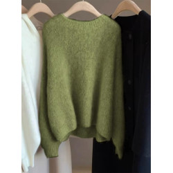 秋冬新款套頭圓領寬松羊毛針織打底衫女寬松長袖長袖內搭羊絨毛衣