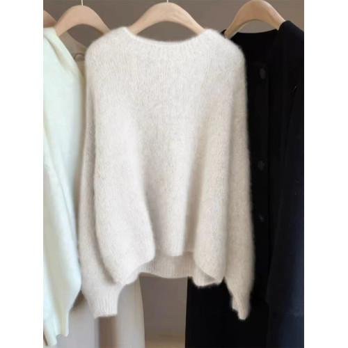 秋冬新款套頭圓領寬松羊毛針織打底衫女寬松長袖長袖內搭羊絨毛衣