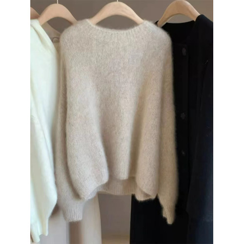 秋冬新款套頭圓領寬松羊毛針織打底衫女寬松長袖長袖內搭羊絨毛衣