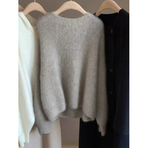 秋冬新款套頭圓領寬松羊毛針織打底衫女寬松長袖長袖內搭羊絨毛衣