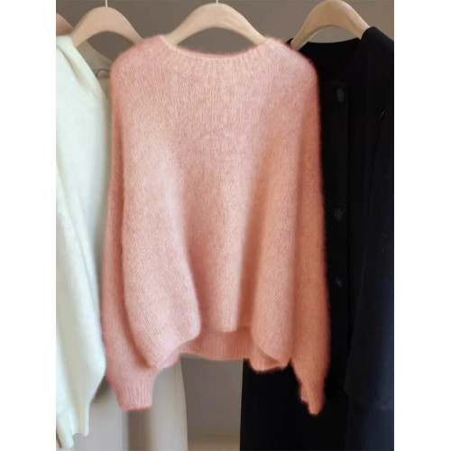 秋冬新款套頭圓領寬松羊毛針織打底衫女寬松長袖長袖內搭羊絨毛衣