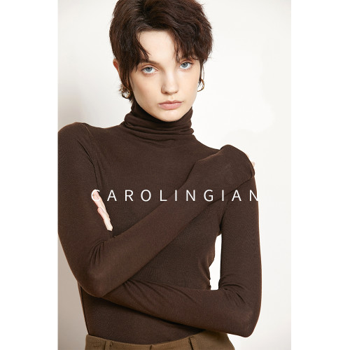 Carolingian奧地利蘭精天絲羊毛！柔糯高領修身打底衫上衣女