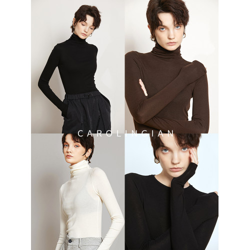 Carolingian奧地利蘭精天絲羊毛！柔糯高領修身打底衫上衣女