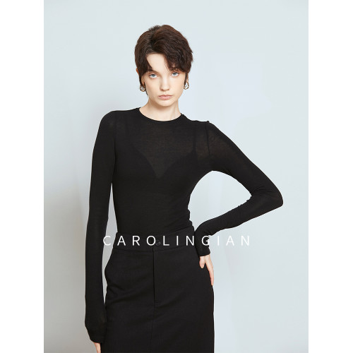 Carolingian奧地利蘭精天絲羊毛！柔糯高領修身打底衫上衣女