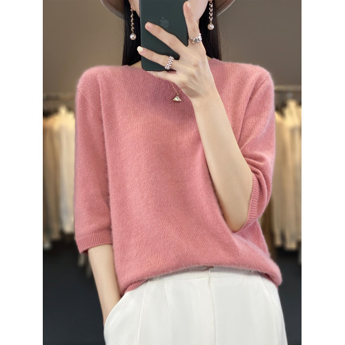 100純羊毛五分袖打底衫女2025新款秋冬內搭洋氣大碼女裝針織毛衣