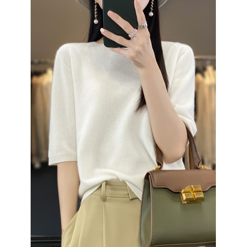 100純羊毛五分袖打底衫女2025新款秋冬內搭洋氣大碼女裝針織毛衣