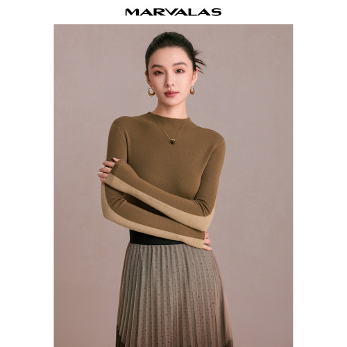 曼德詩半高圓領針織衫女2025冬季新款雙面穿羊毛衫柔軟打底衫上衣