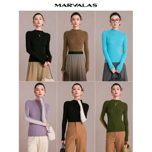 曼德詩半高圓領針織衫女2025冬季新款雙面穿羊毛衫柔軟打底衫上衣