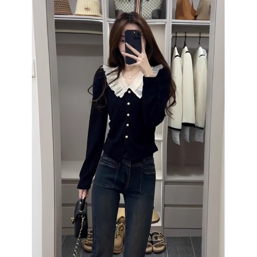 法式復古娃娃領泡泡袖上衣女小衆設計感春季新款內搭打底衫高級感