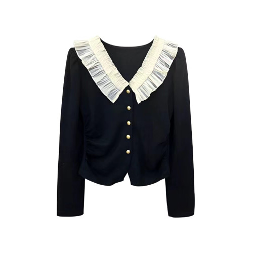 法式復古娃娃領泡泡袖上衣女小衆設計感春季新款內搭打底衫高級感