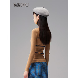 YAOZONKU姚宗穀25春季蝴蝶結設計修身打底衫內搭羊毛針織衫上衣女