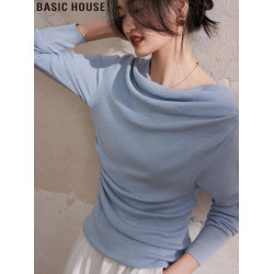 Basic House/百家好一字肩蕩領內搭針織毛衣打底衫女2025春季新款