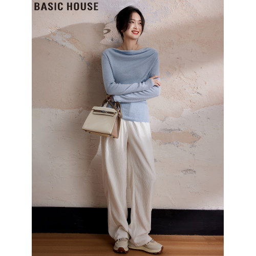 Basic House/百家好一字肩蕩領內搭針織毛衣打底衫女2025春季新款