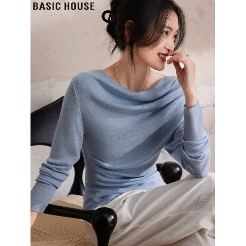 Basic House/百家好一字肩蕩領內搭針織毛衣打底衫女2025春季新款
