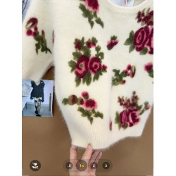 花卉提花短袖針織上衣女法式復古溫柔風2025年新款百搭圓領打底衫