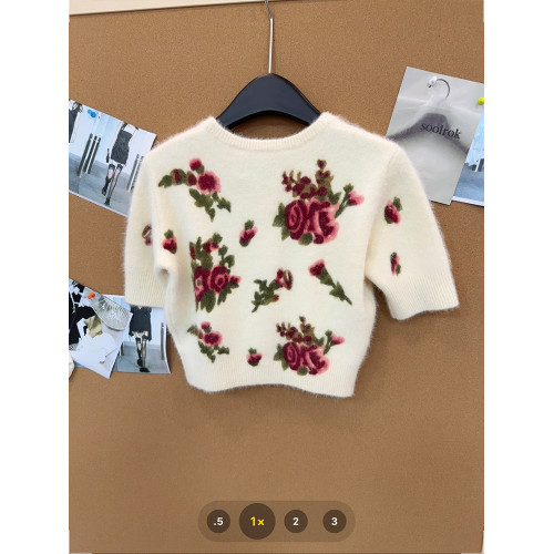 花卉提花短袖針織上衣女法式復古溫柔風2025年新款百搭圓領打底衫