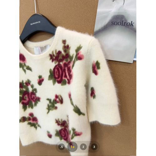 花卉提花短袖針織上衣女法式復古溫柔風2025年新款百搭圓領打底衫