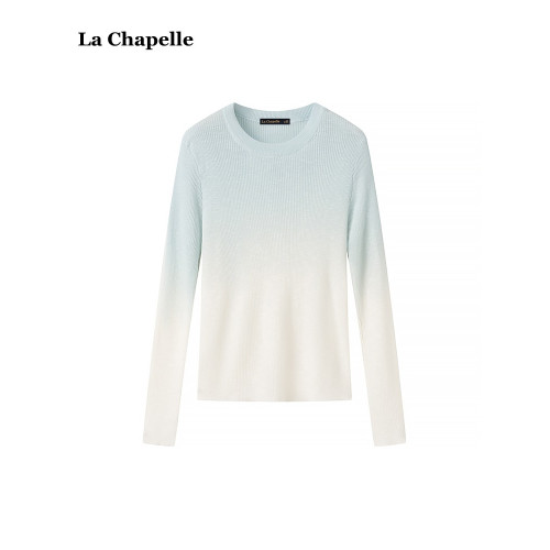 拉夏貝爾/La Chapelle修身顯瘦漸變色薄款針織衫女夏季打底衫上衣