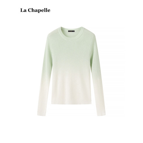 拉夏貝爾/La Chapelle修身顯瘦漸變色薄款針織衫女夏季打底衫上衣
