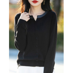 2025新款春秋羊毛圓領針織開衫女外套寬松毛衣外搭長袖打底衫上衣