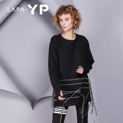 納帕佳La paY－P 冬圓領簡約多織帶下擺小衫休閒上衣短裙打底衫女