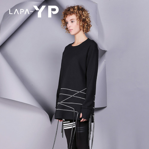 納帕佳La paY－P 冬圓領簡約多織帶下擺小衫休閒上衣短裙打底衫女