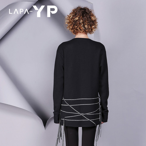 納帕佳La paY－P 冬圓領簡約多織帶下擺小衫休閒上衣短裙打底衫女