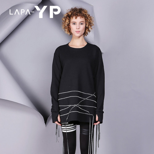 納帕佳La paY－P 冬圓領簡約多織帶下擺小衫休閒上衣短裙打底衫女