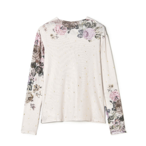 奧萊品牌折釦 JR春裝2025新款 甜美氣質長袖高彈印花針織打底衫女