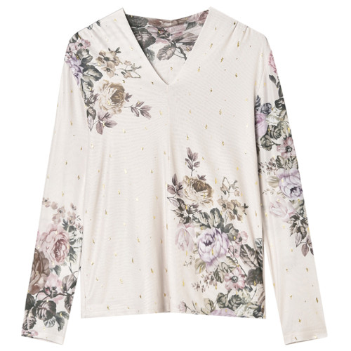 奧萊品牌折釦 JR春裝2025新款 甜美氣質長袖高彈印花針織打底衫女