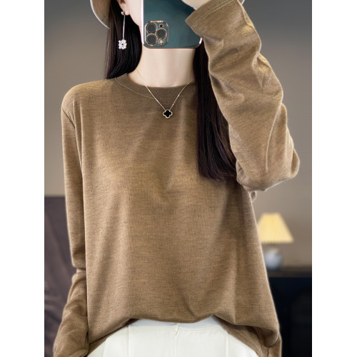 2025春秋新款純色百搭休閒寬松針織長袖打底衫女大碼女裝薄款上衣