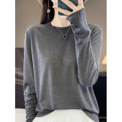 2025春秋新款純色百搭休閒寬松針織長袖打底衫女大碼女裝薄款上衣